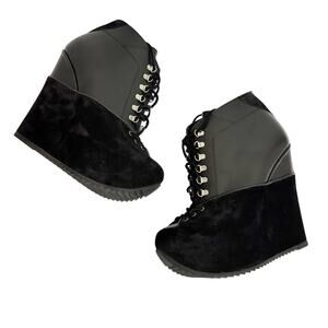 YVES SAINT LAURENT BLACK LACE UP LEATHER SUEDE PLATFORM WOMEN BOOTS SIZE 39